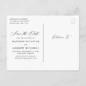 Romantic White Calligraphy Photo Save the Date Aankondigingskaart (Achterkant)