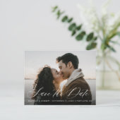 Romantic White Calligraphy Photo Save the Date Aankondigingskaart (Staand voorkant)