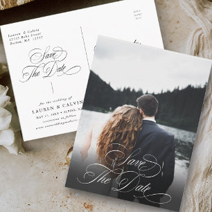 Romantic White Calligraphy Photo Save the Date Briefkaart