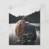 Romantic White Calligraphy Photo Save the Date Briefkaart (Voorkant)