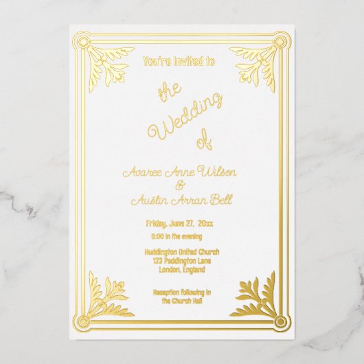 Romantic White en Gold Foil Lijst Folie Uitnodiging (Voorkant)