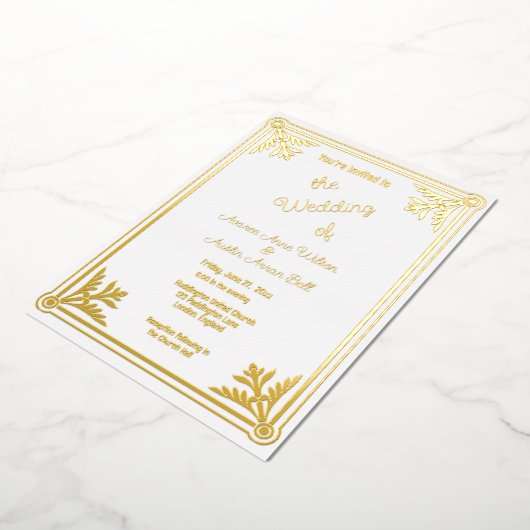 Romantic White en Gold Foil Lijst Folie Uitnodiging (Gedraaid)