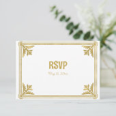 Romantic White en Gold Lijst RSVP Kaartje (Staand voorkant)