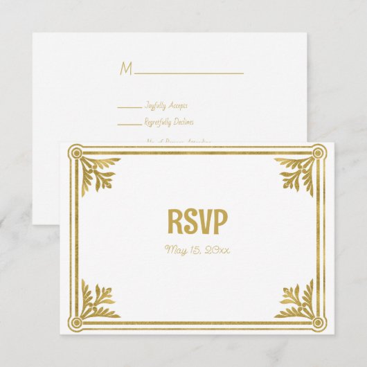 Romantic White en Gold Lijst RSVP Kaartje (Voorkant / Achterkant)