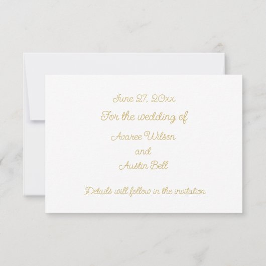 Romantic White en Gold Lijst Save The Date (Achterkant)