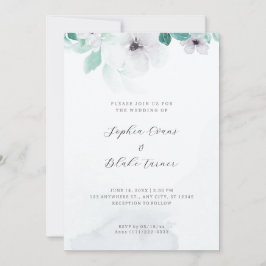 Romantic White en Green Floral White Wedding Kaart