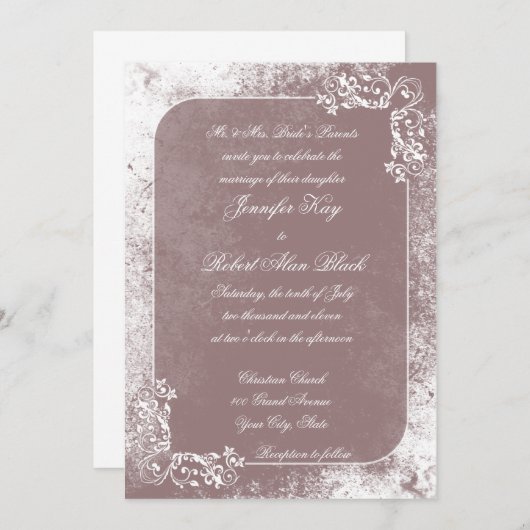 Romantic White Flourish Wedding Invitation Kaart (Voorkant / Achterkant)