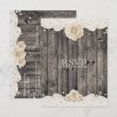Romantic White Flower & Pearls Rustic Wood RSVP Uitnodiging Briefkaart (Voorkant / Achterkant)