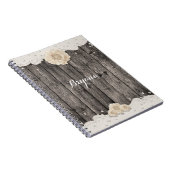 Romantic White Flower & Pearls Rustic Wood Wedding Notitieboek (Rechterzijde)