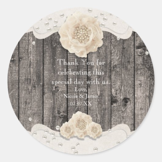 Romantic White Flower & Pearls Rustisch Hood Ronde Sticker (Voorkant)