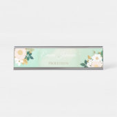 Romantic White Flowers Mint Waterverf Design Bureau Naambordje (Voorkant)