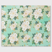 Romantic White Flowers Mint Waterverf Design Cadeaupapier (Vlak)