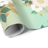 Romantic White Flowers Mint Waterverf Design Cadeaupapier (Rol Hoek)