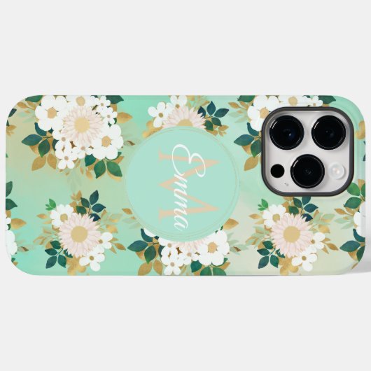 Romantic White Flowers Mint Waterverf Design Case-Mate iPhone Case (Achterkant (horizontaal))