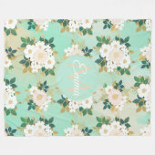 Romantic White Flowers Mint Waterverf Design Fleece Deken (Voorkant (Horizontaal))