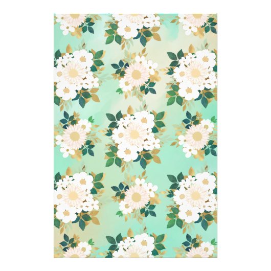 Romantic White Flowers Mint Waterverf Design Foto Afdruk (Voorkant)