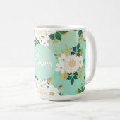 Romantic White Flowers Mint Waterverf Design Koffiemok (Voorkant rechts)