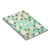 Romantic White Flowers Mint Waterverf Design Notitieboek (Rechterzijde)
