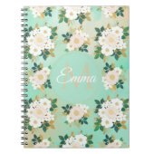 Romantic White Flowers Mint Waterverf Design Notitieboek (Voorkant)
