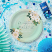 Romantic White Flowers Mint Waterverf Design Papieren Bordje (Feest)