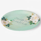 Romantic White Flowers Mint Waterverf Design Papieren Bordje (Gekanteld)
