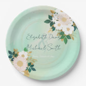 Romantic White Flowers Mint Waterverf Design Papieren Bordje (Voorkant)