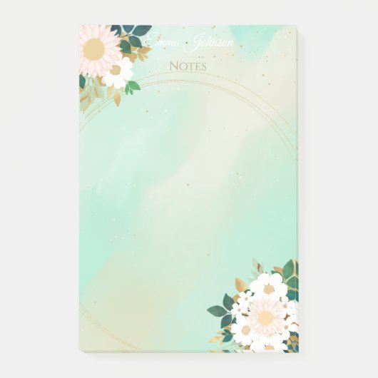 Romantic White Flowers Mint Waterverf Design Post-it® Notes (Voorkant)