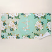 Romantic White Flowers Mint Waterverf Design Strandlaken (Voorkant)