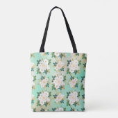 Romantic White Flowers Mint Waterverf Design Tote Bag (Achterkant)