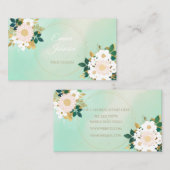 Romantic White Flowers Mint Waterverf Design Visitekaartje (Voorkant / Achterkant)