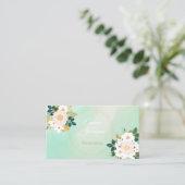 Romantic White Flowers Mint Waterverf Design Visitekaartje (Staand voorkant)