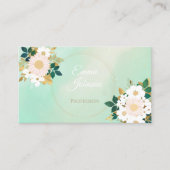 Romantic White Flowers Mint Waterverf Design Visitekaartje (Voorkant)