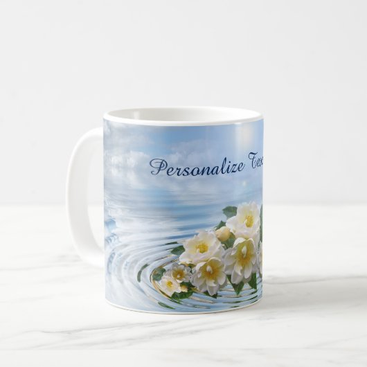 Romantic White Flowers on Ocean to Personalize Koffiemok (Voorkant links)