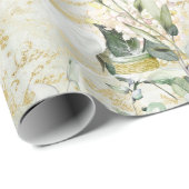 Romantic White Greenery & Gold Botanical Floral Cadeaupapier (Rol Hoek)