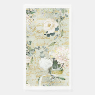 Romantic White Greenery & Gold Botanical Floral Servet