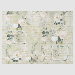 Romantic White Greenery & Gold Botanical Floral Tissuepapier