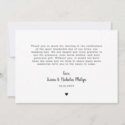 Romantic White Heart Big Photo Weddenschap Bedankt (Achterkant)