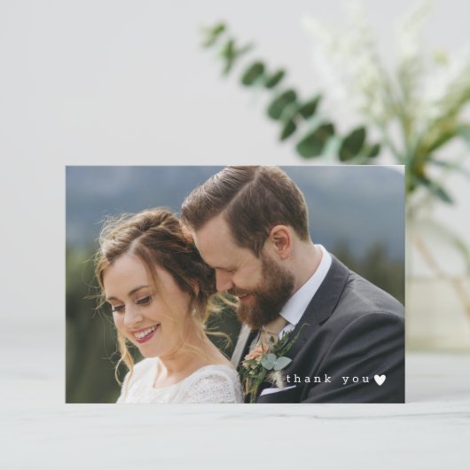 Romantic White Heart Foto Small Weddenschap Bedank Bedankkaart (Staand voorkant)