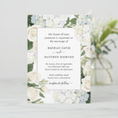 Romantic White Hydrangea Rose Elegant Wedding Kaart (Staand voorkant)