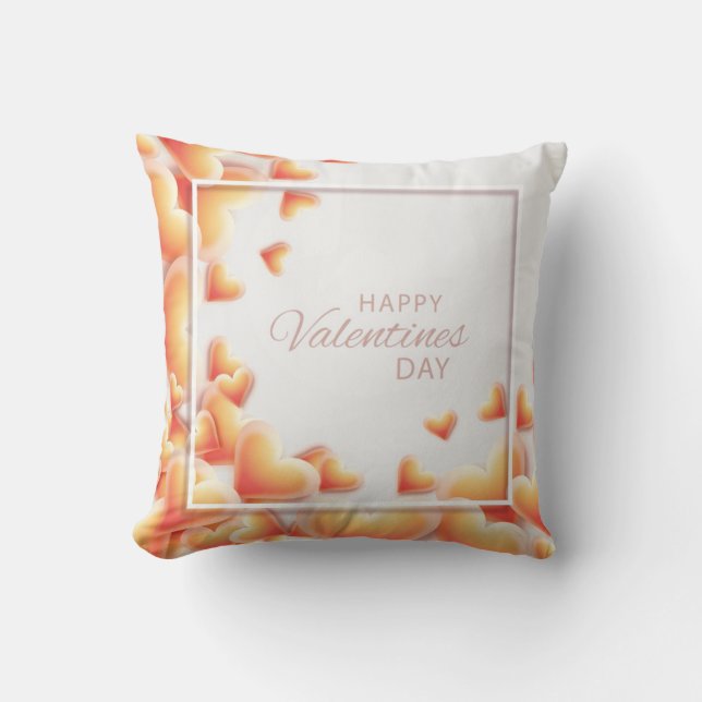 Romantic White n Burnt Oranje Heart Valentine Day Kussen (Voorkant)