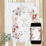 Romantic White Pink Floral Save the Date Kaart<br><div class="desc">Dit ontwerp is voorzien van een prachtige witte,  noodlijdende achtergrond met een delicate roze,  maroon,  witte,  paarse en groene,  bloem sprays. Het is romantisch met een aanraking van vintage. Creëer door Simply Farmhouse Press,  maakt het deel uit van de Romantic Roos Pink Floral Wedding Suite of cards.</div>