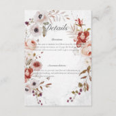 Romantic White Pink Floral Wedding Details Kaart (Voorkant)