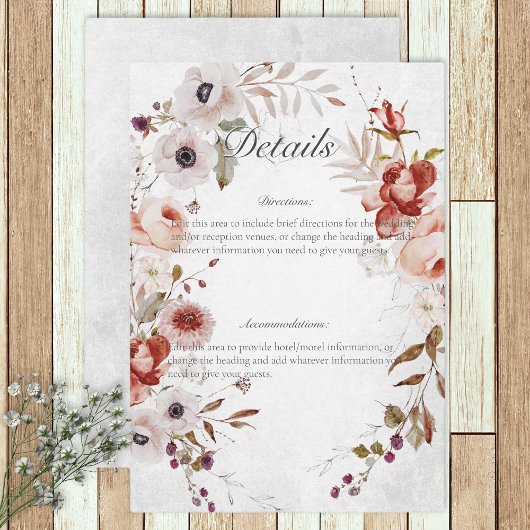 Romantic White Pink Floral Wedding Details Kaart