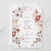 Romantic White Pink Floral Wedding Invitation Kaart (Voorkant)
