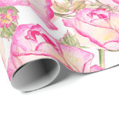 Romantic white pink yellow summer rose floral cadeaupapier (Rol Hoek)