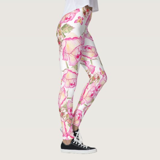 Romantic white pink yellow summer rose floral leggings (Rechts)