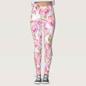 Romantic white pink yellow summer rose floral leggings (Voorkant)