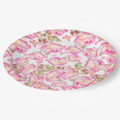 Romantic white pink yellow summer rose floral papieren bordje (Gekanteld)