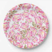 Romantic white pink yellow summer rose floral papieren bordje (Voorkant)