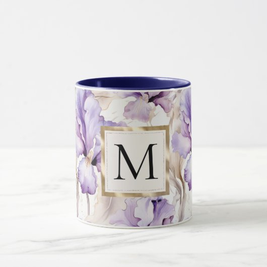 Romantic White Purple Iris Floral Monogram Mok (Midden)